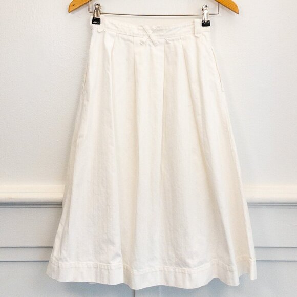 White Pleated Midi A-Line Skirt - Picture 2 of 3